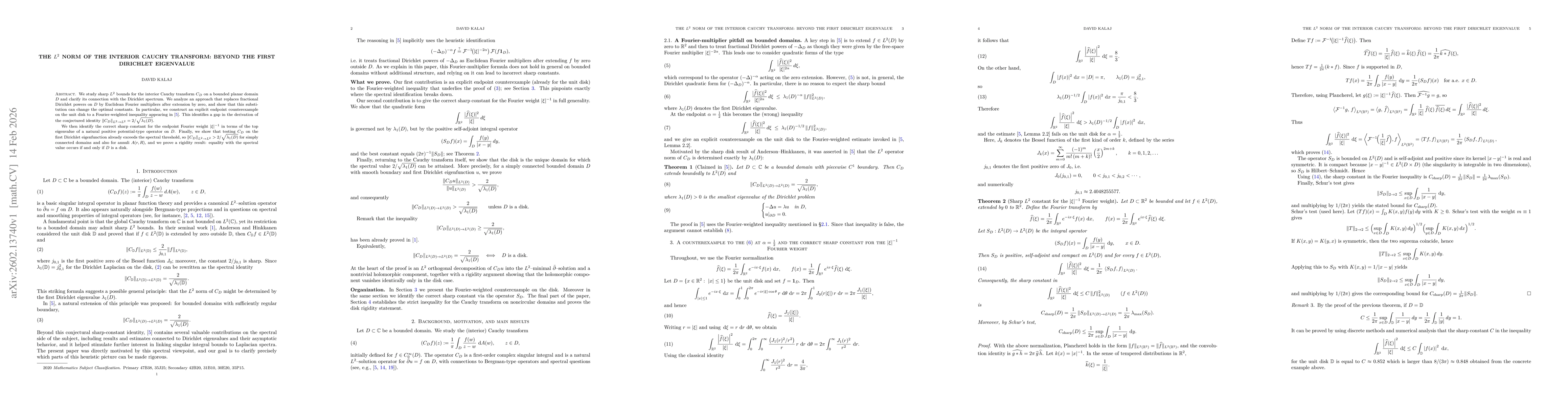 Thumbnail for The $L^2$ Norm of the Interior Cauchy Transform: Beyond the First Dirichlet Eigenvalue