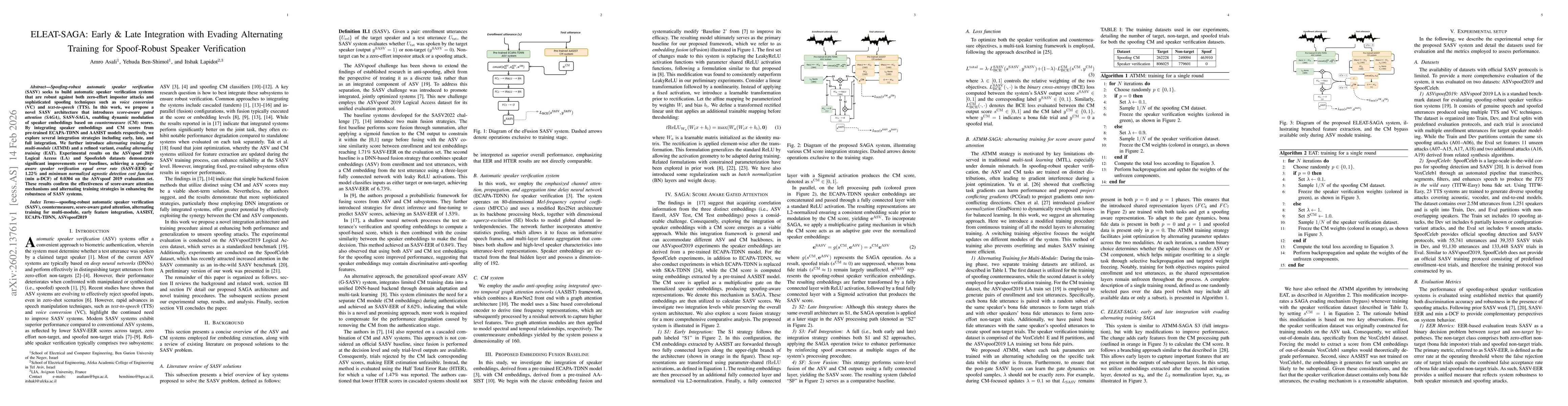 Thumbnail for ELEAT-SAGA: Early & Late Integration with Evading Alternating Training for Spoof-Robust Speaker Verification