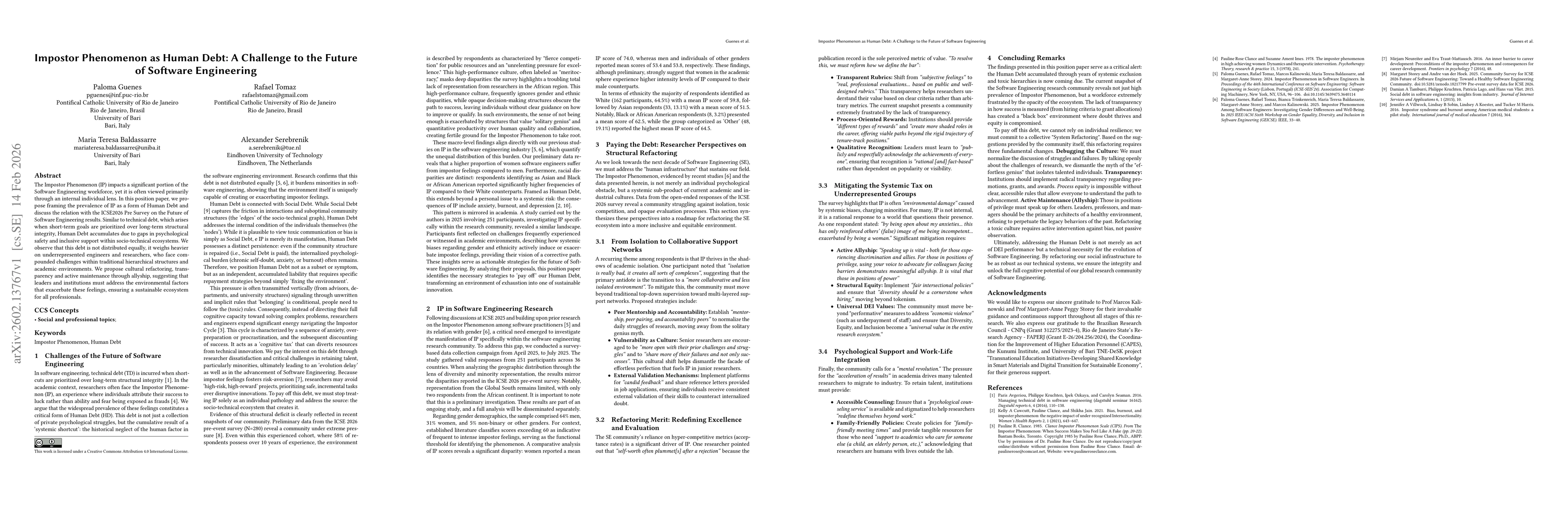 Thumbnail for Impostor Phenomenon as Human Debt: A Challenge to the Future of Software Engineering