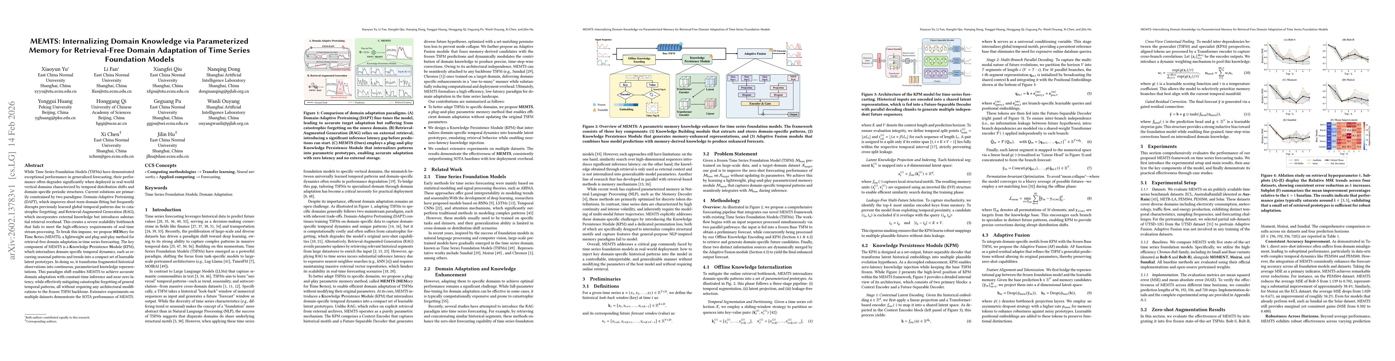 Thumbnail for MEMTS: Internalizing Domain Knowledge via Parameterized Memory for Retrieval-Free Domain Adaptation of Time Series Foundation Models