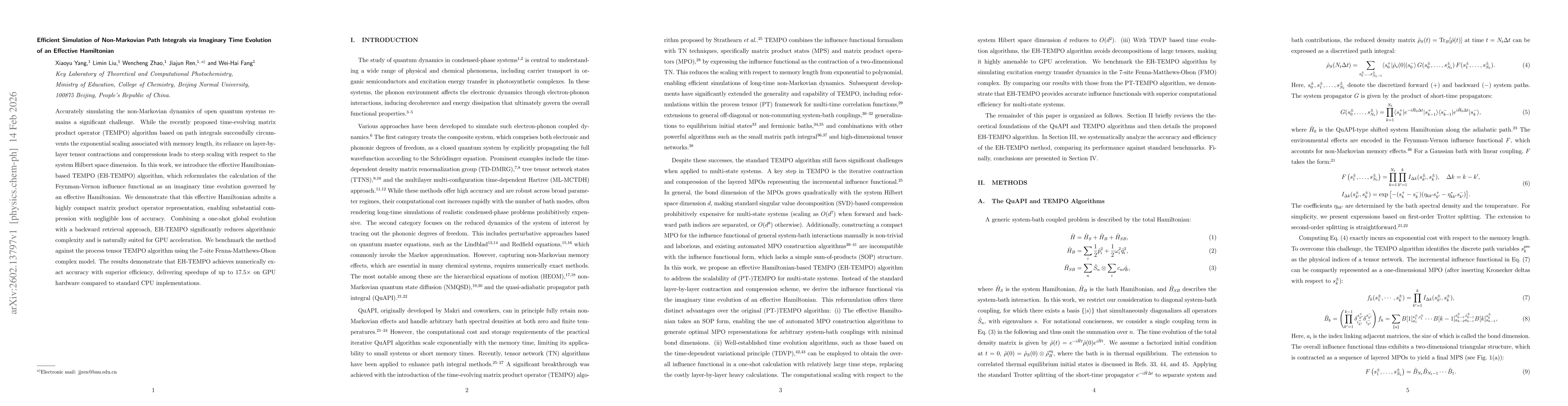Thumbnail for Efficient Simulation of Non-Markovian Path Integrals via Imaginary Time Evolution of an Effective Hamiltonian