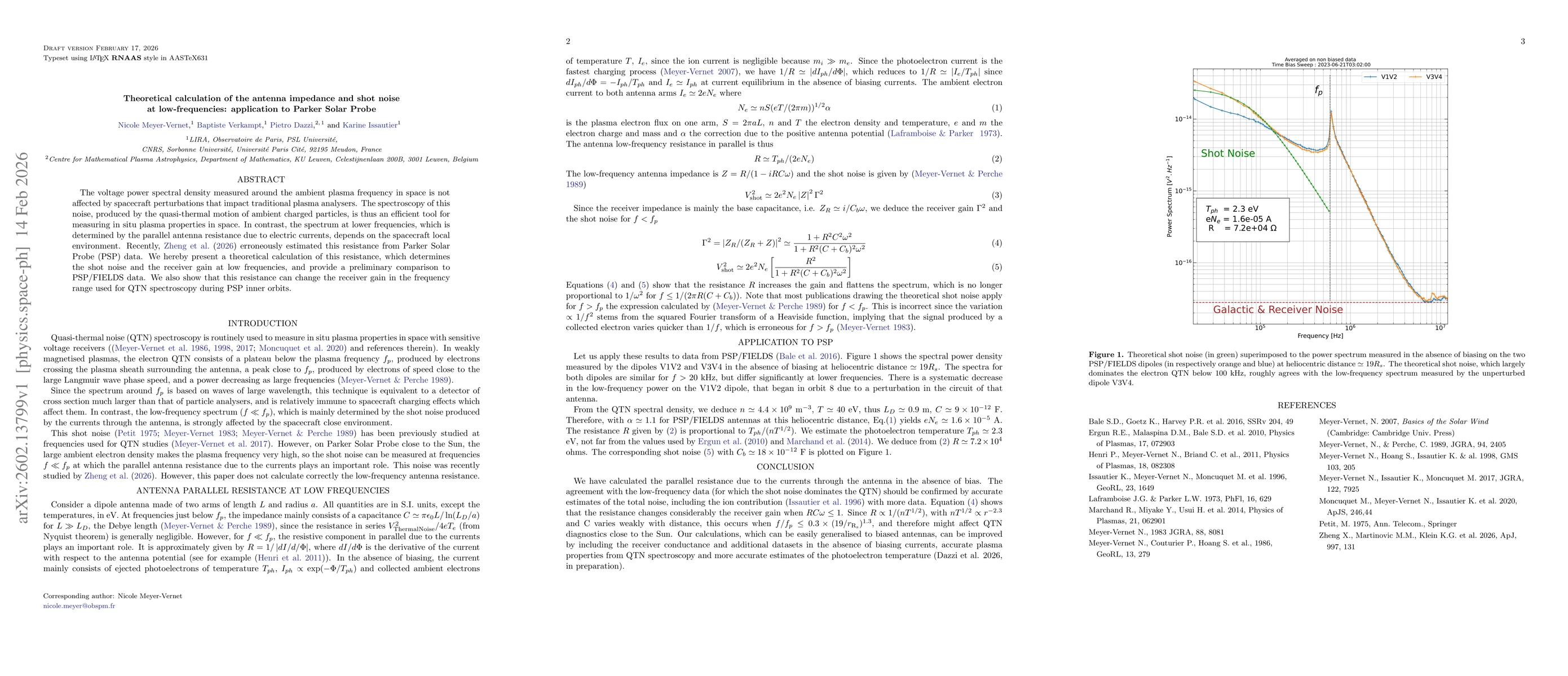 Thumbnail for Theoretical calculation of the antenna impedance and shot noise at low-frequencies: application to Parker Solar Probe
