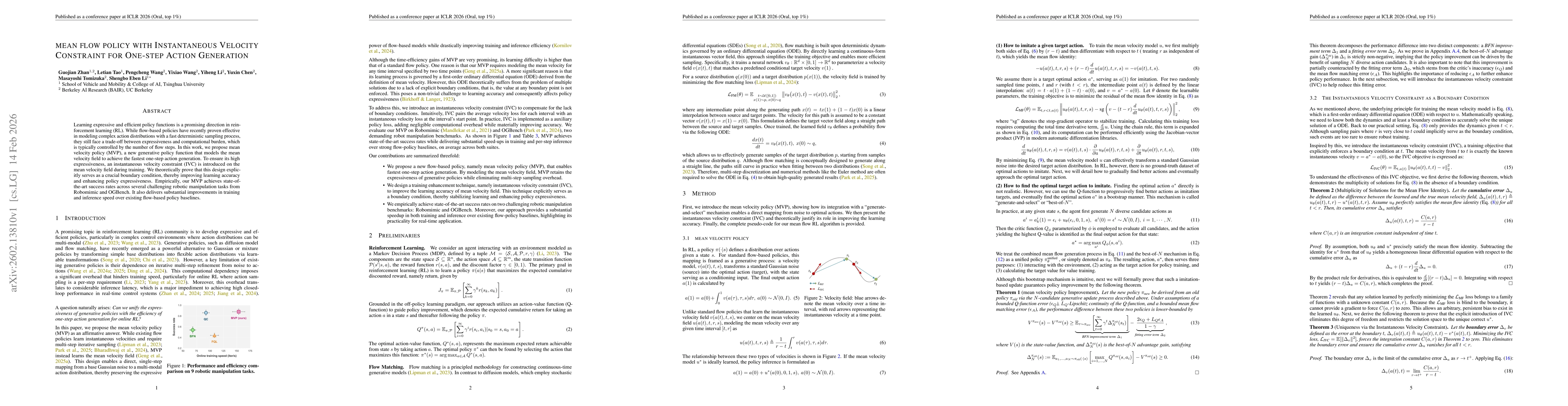 Thumbnail for Mean Flow Policy with Instantaneous Velocity Constraint for One-step Action Generation