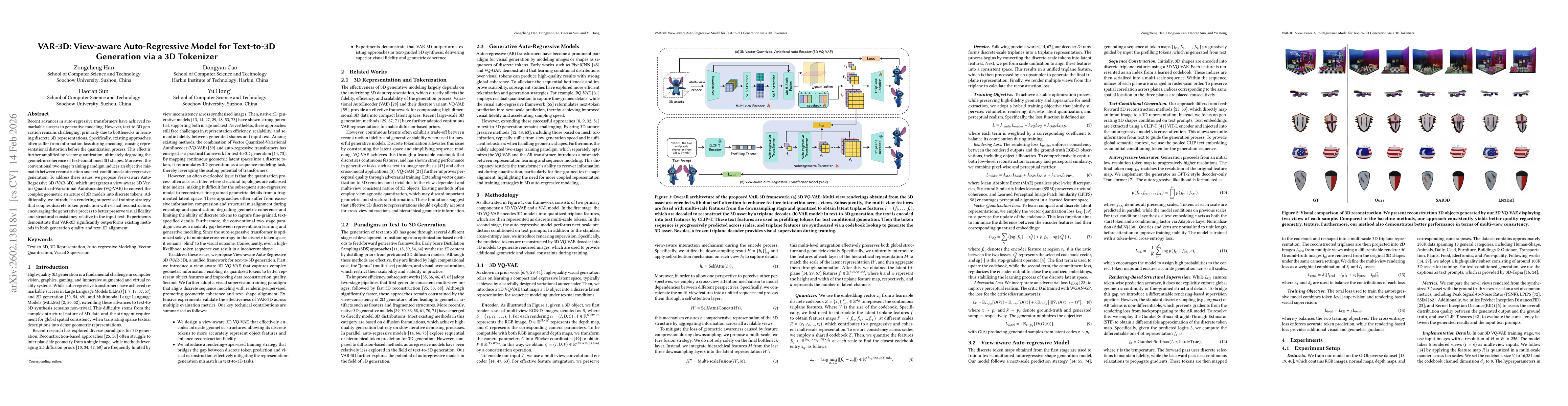 Thumbnail for VAR-3D: View-aware Auto-Regressive Model for Text-to-3D Generation via a 3D Tokenizer