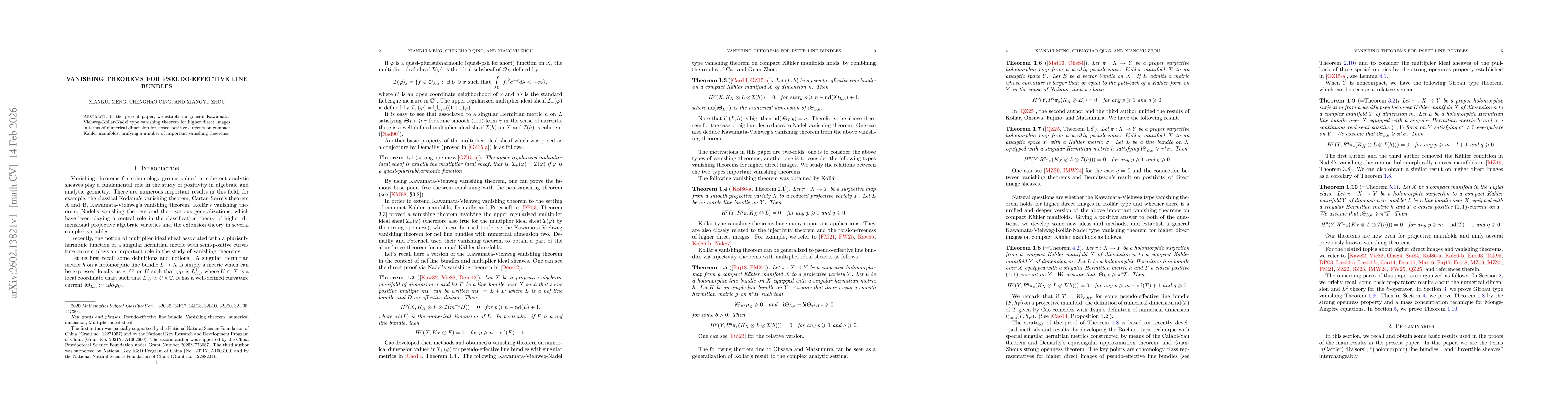 Thumbnail for Vanishing theorems for pseudo-effective line bundles