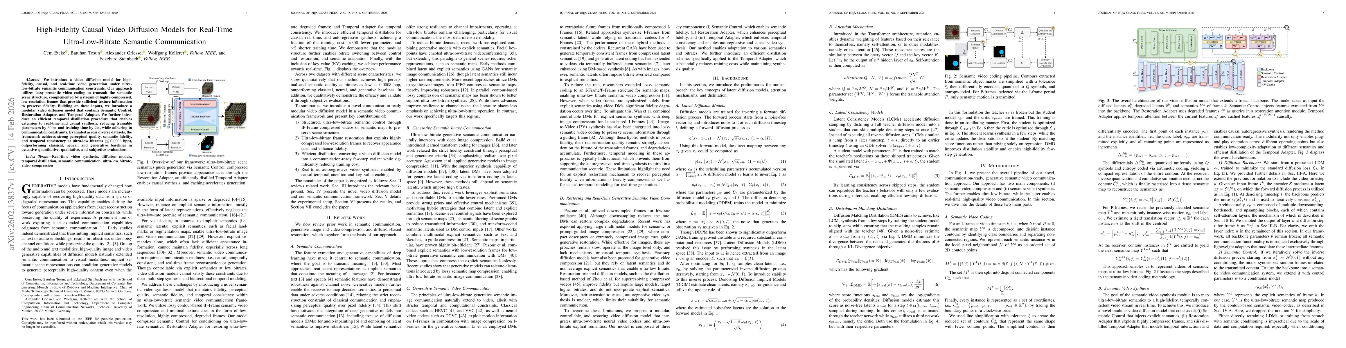 Thumbnail for High-Fidelity Causal Video Diffusion Models for Real-Time Ultra-Low-Bitrate Semantic Communication