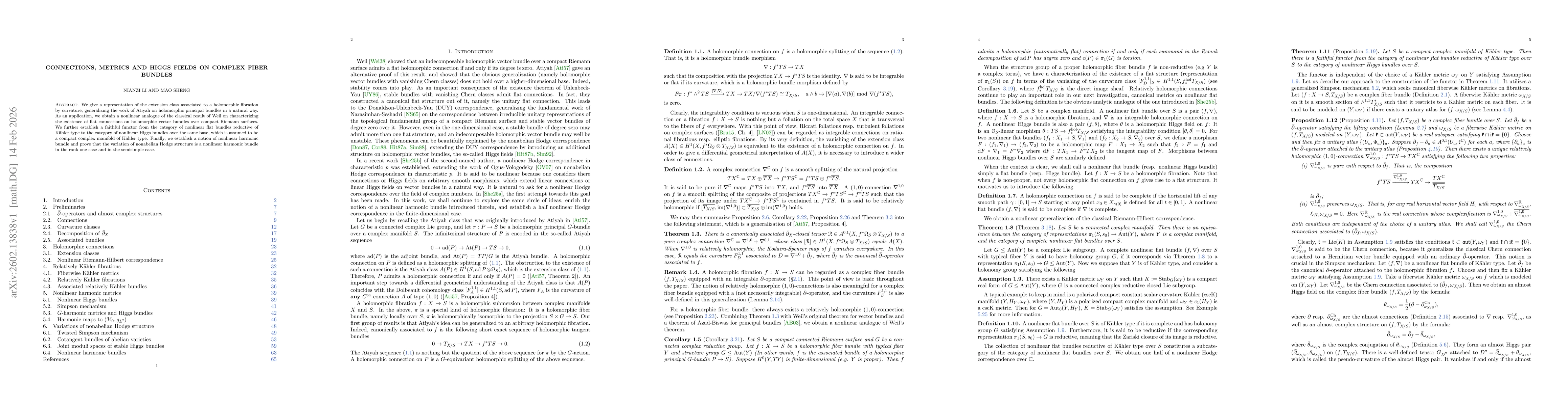 Thumbnail for Connections, metrics and Higgs fields on complex fiber bundles