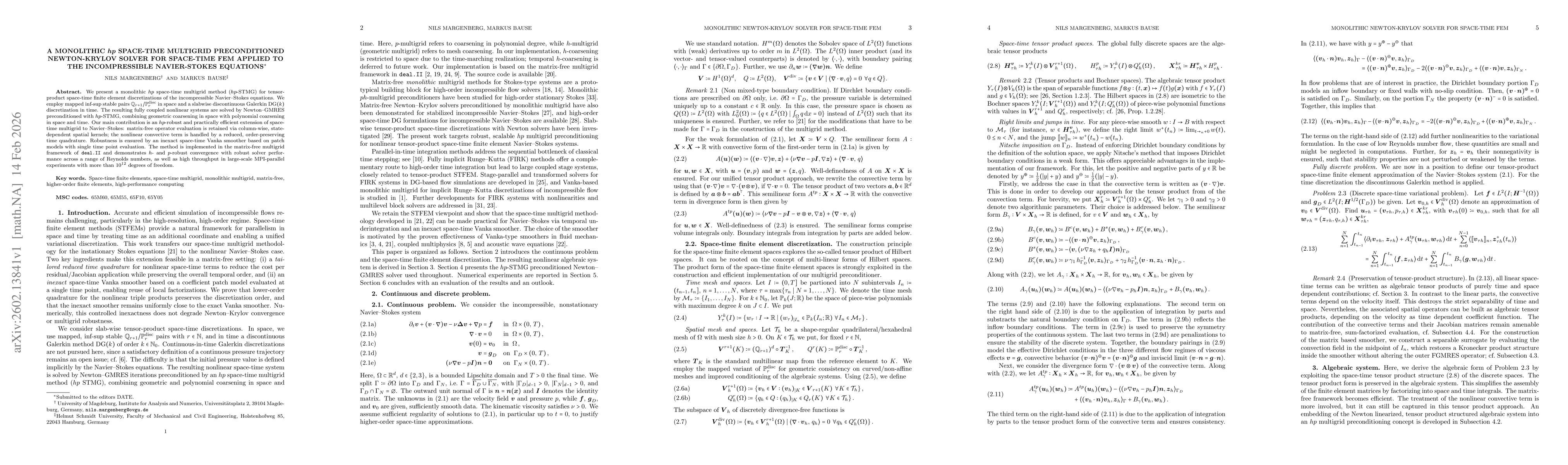 Thumbnail for A Monolithic hp Space-Time Multigrid Preconditioned Newton-Krylov Solver for Space-Time FEM applied to the Incompressible Navier-Stokes Equations