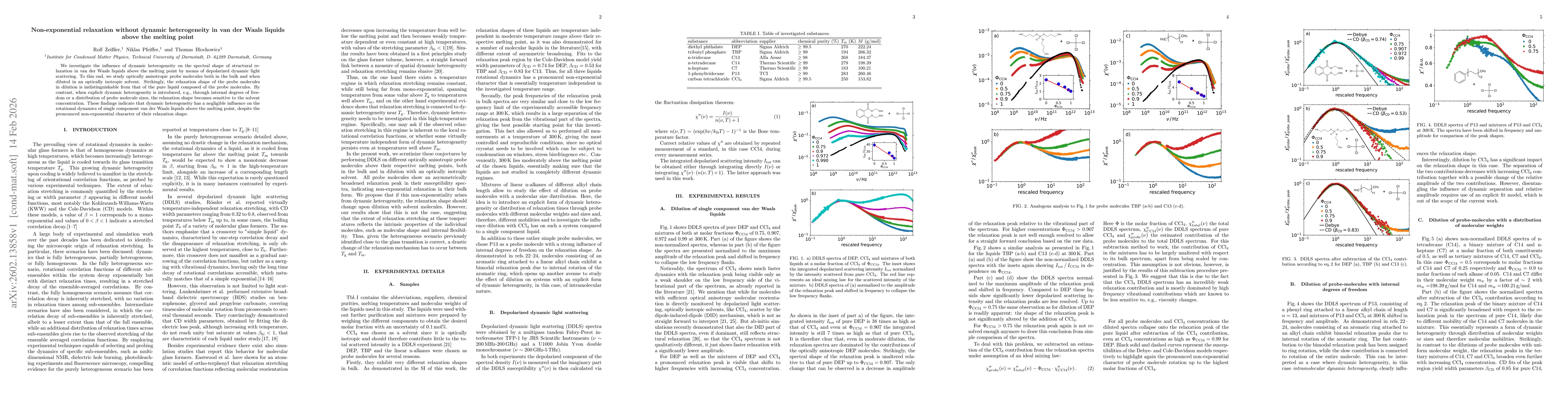 Thumbnail for Non-exponential relaxation without dynamic heterogeneity in van der Waals liquids above the melting point