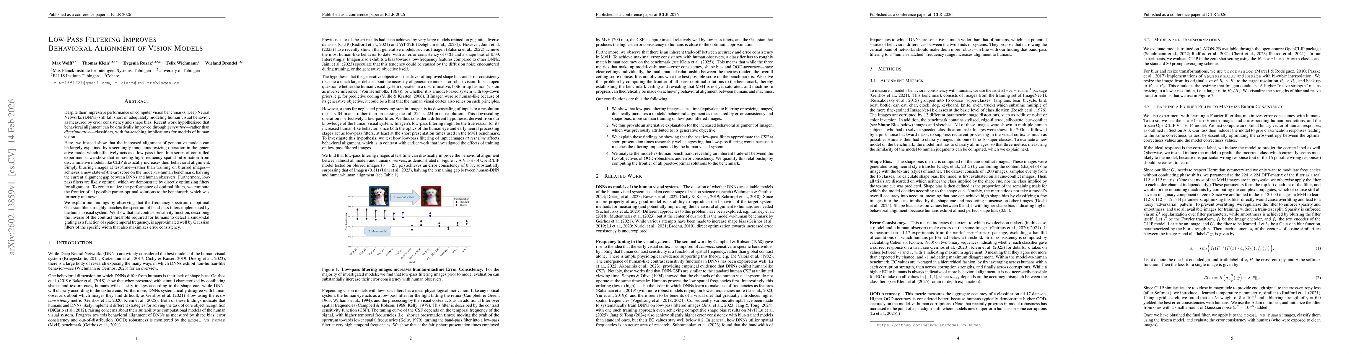 Thumbnail for Low-Pass Filtering Improves Behavioral Alignment of Vision Models