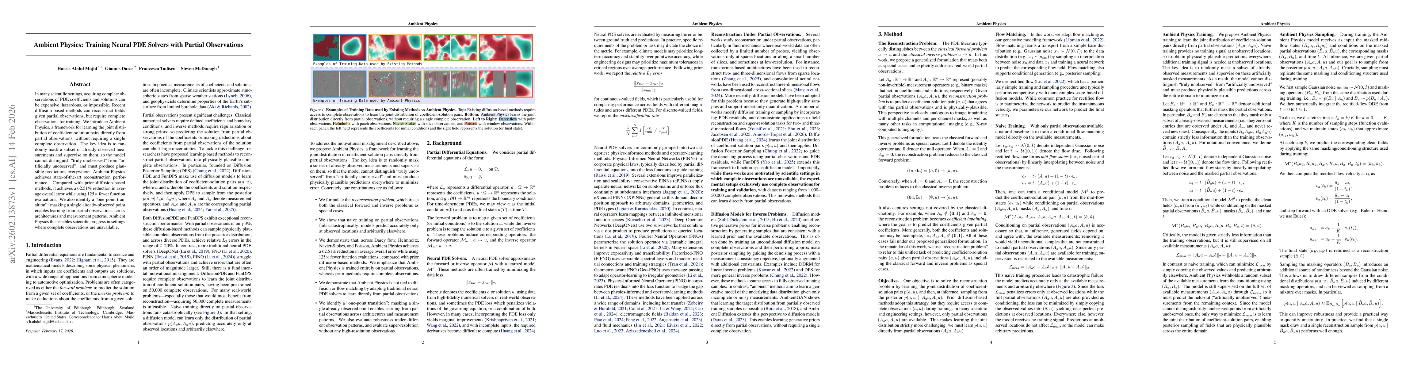 Thumbnail for Ambient Physics: Training Neural PDE Solvers with Partial Observations