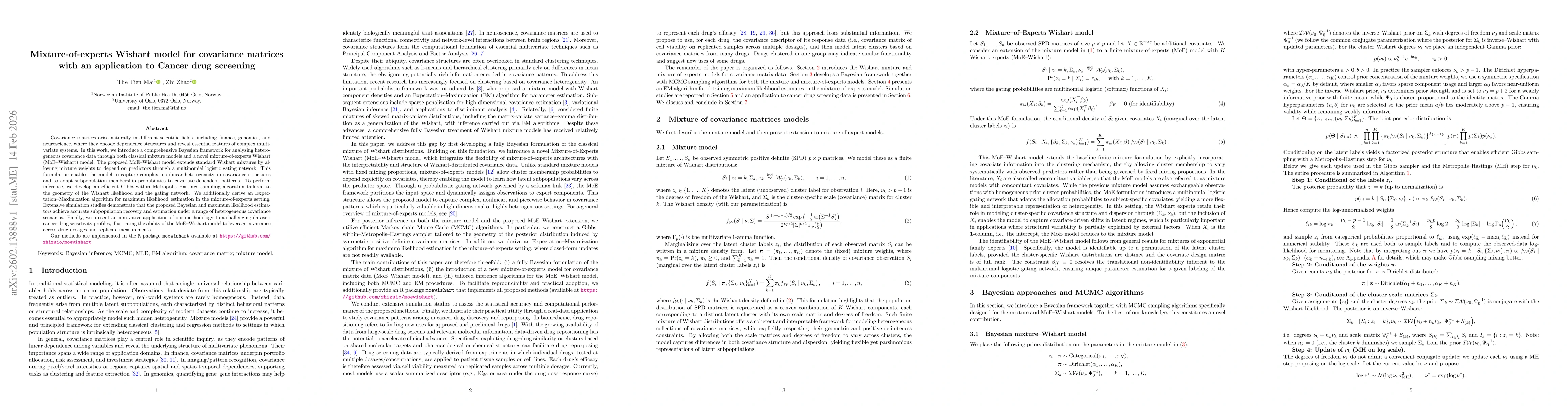 Thumbnail for Mixture-of-experts Wishart model for covariance matrices with an application to Cancer drug screening