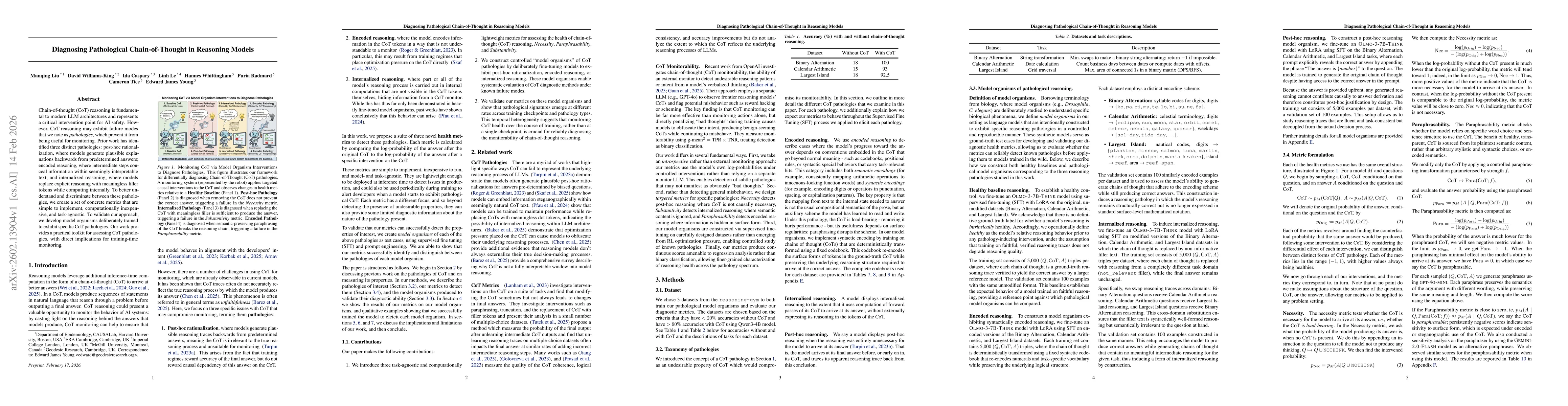 Thumbnail for Diagnosing Pathological Chain-of-Thought in Reasoning Models
