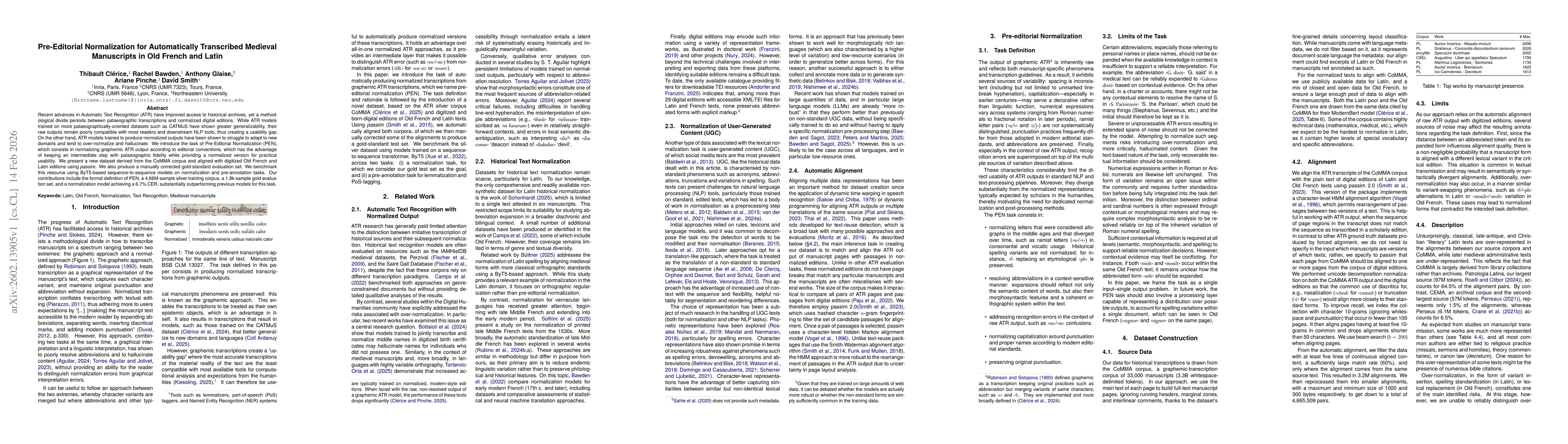 Thumbnail for Pre-Editorial Normalization for Automatically Transcribed Medieval Manuscripts in Old French and Latin
