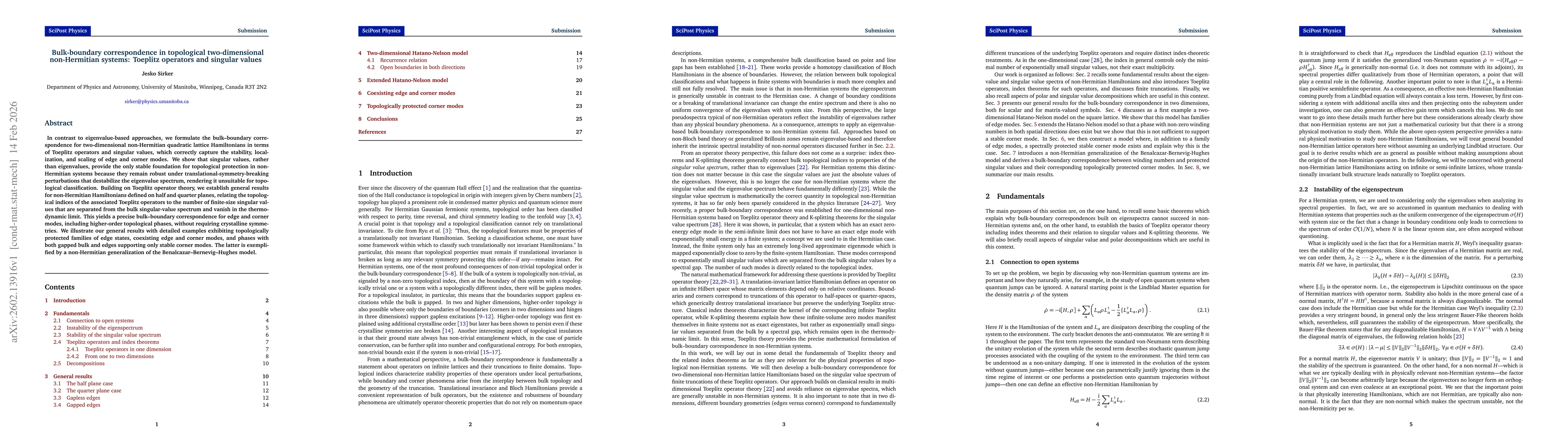 Thumbnail for Bulk-boundary correspondence in topological two-dimensional non-Hermitian systems: Toeplitz operators and singular values