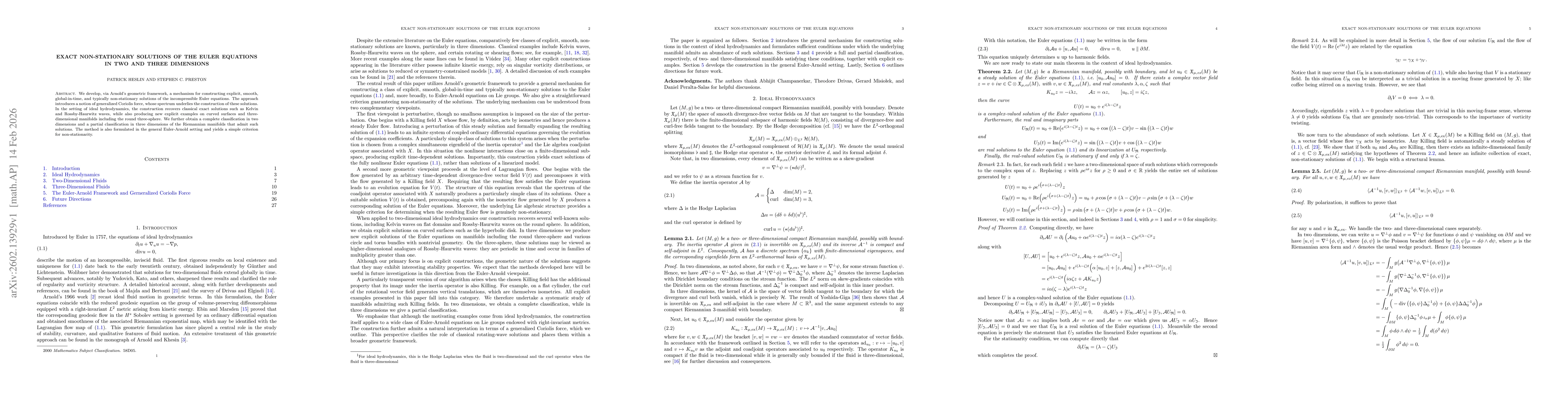 Thumbnail for Exact non-stationary solutions of the Euler equations in two and three dimensions