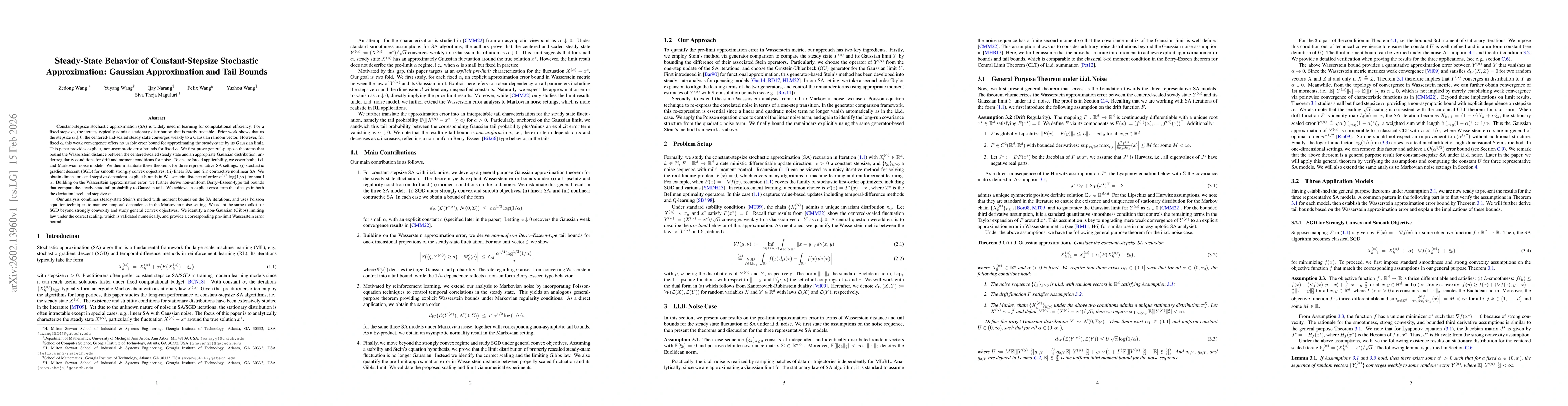 Thumbnail for Steady-State Behavior of Constant-Stepsize Stochastic Approximation: Gaussian Approximation and Tail Bounds