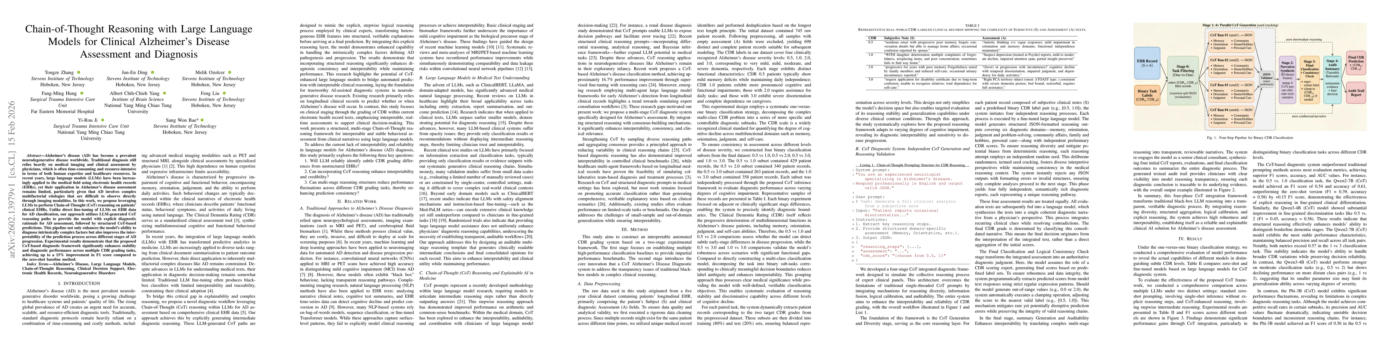Thumbnail for Chain-of-Thought Reasoning with Large Language Models for Clinical Alzheimer's Disease Assessment and Diagnosis