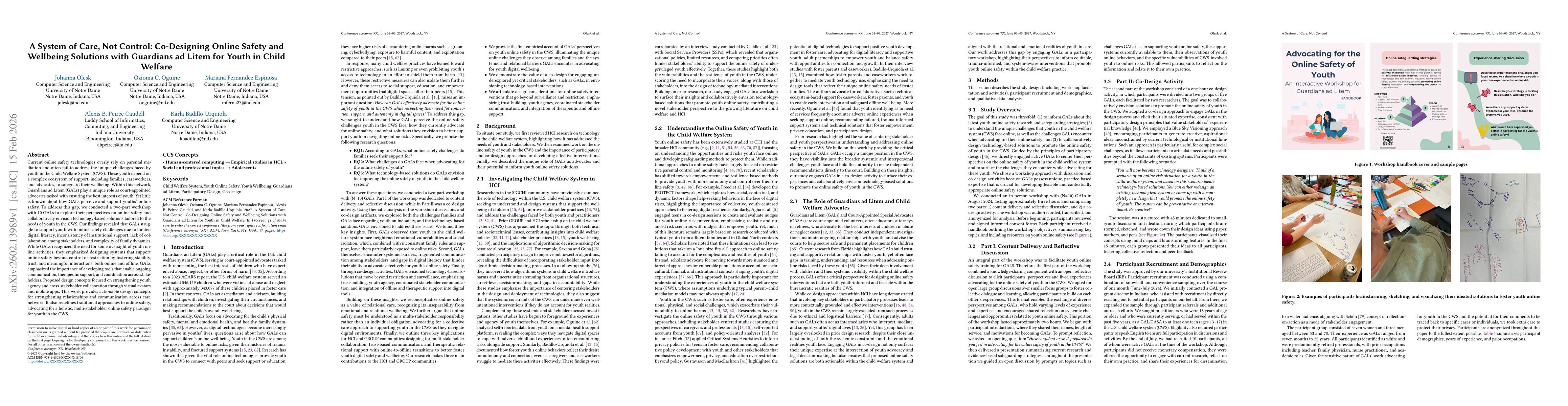 Thumbnail for A System of Care, Not Control: Co-Designing Online Safety and Wellbeing Solutions with Guardians ad Litem for Youth in Child Welfare