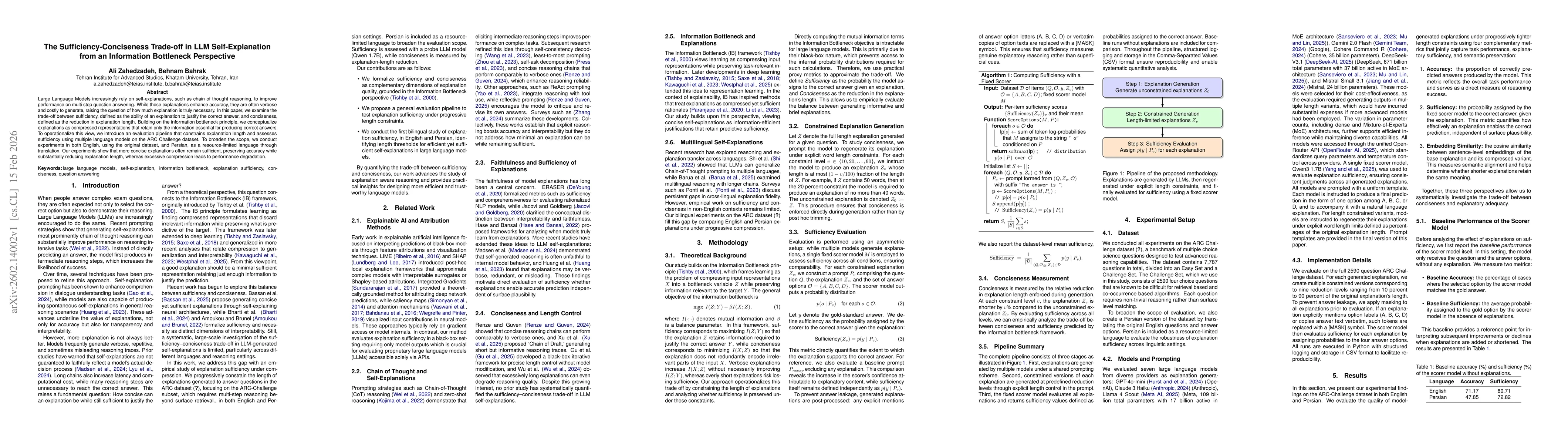 Thumbnail for The Sufficiency-Conciseness Trade-off in LLM Self-Explanation from an Information Bottleneck Perspective