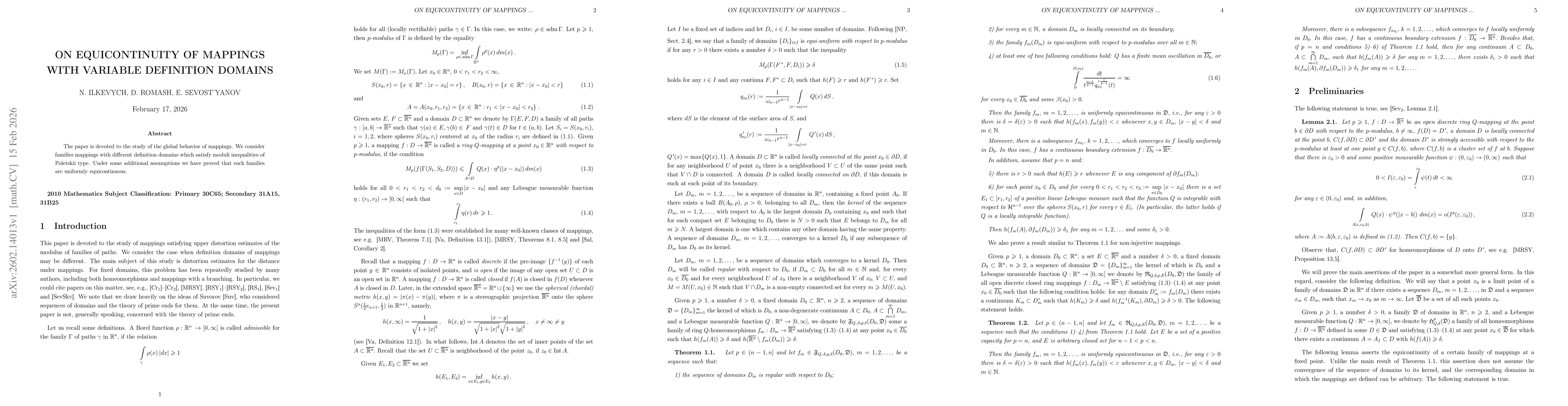 Thumbnail for On equicontinuity of mappings with variable domains