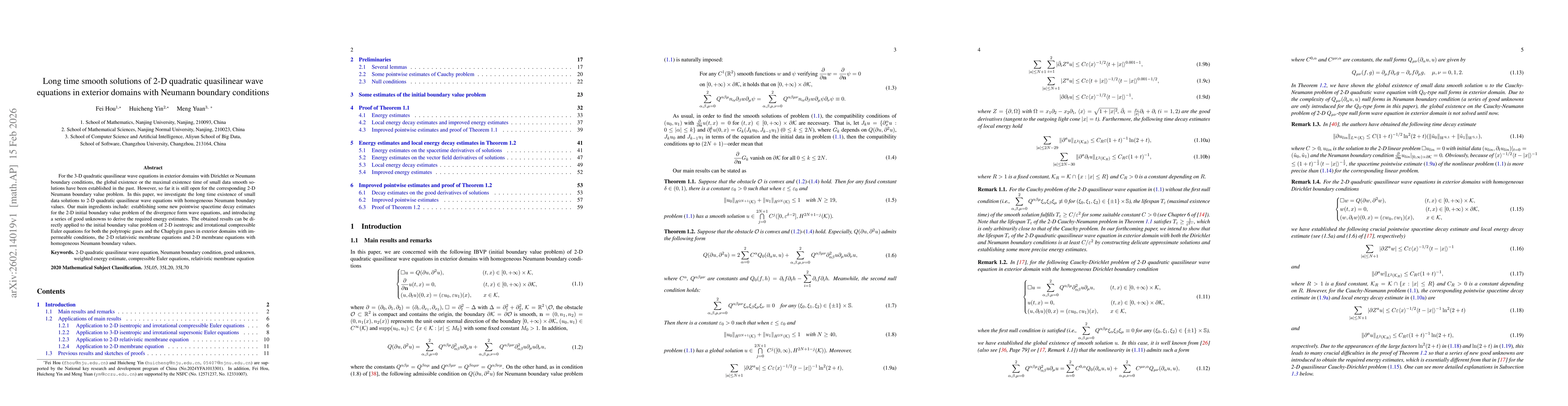 Thumbnail for Long time smooth solutions of 2-D quadratic quasilinear wave equations in exterior domains with Neumann boundary conditions