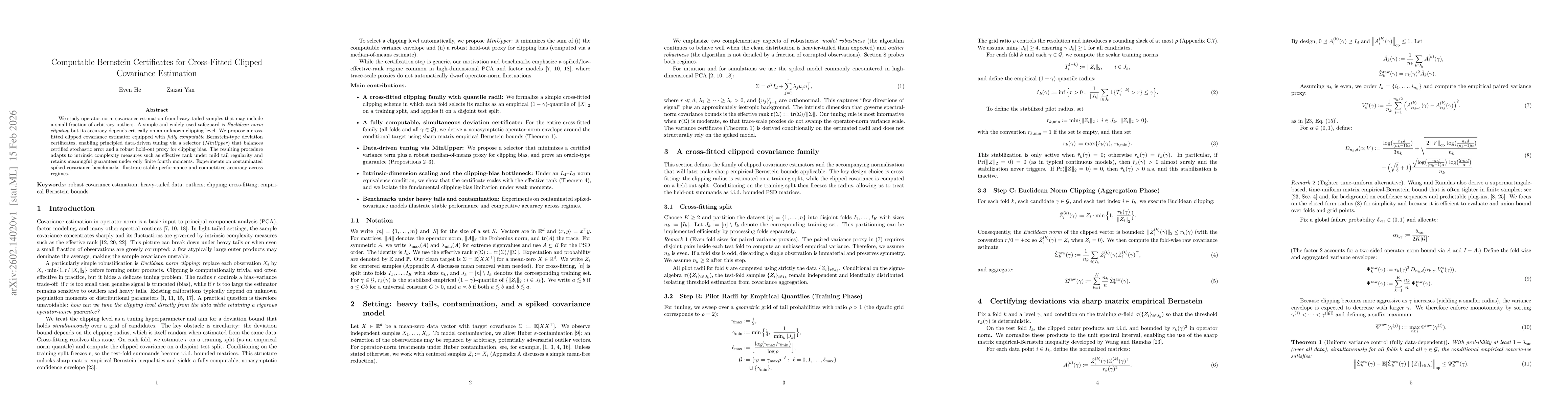 Thumbnail for Computable Bernstein Certificates for Cross-Fitted Clipped Covariance Estimation
