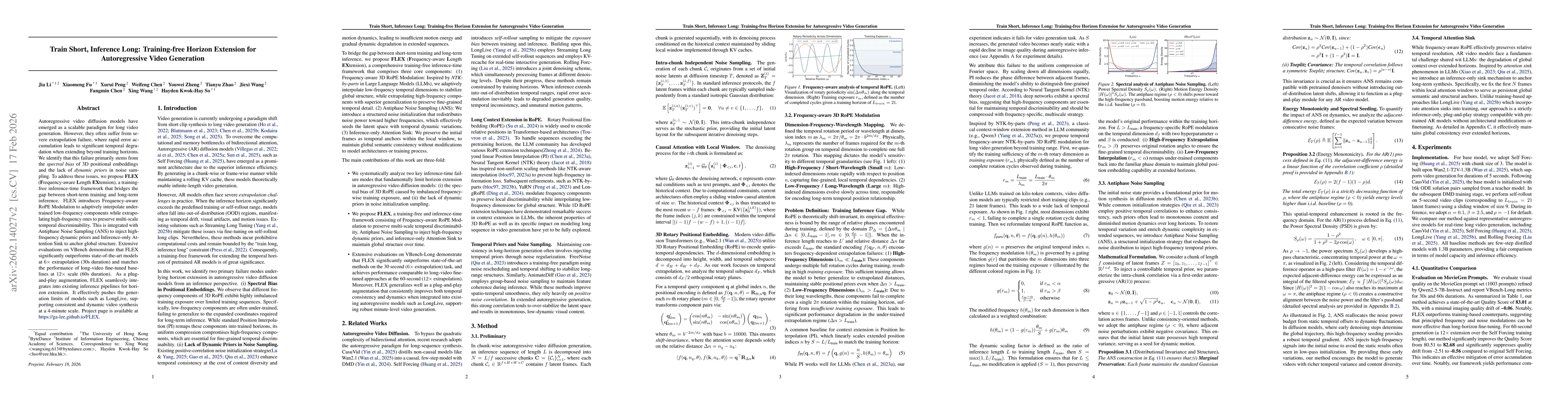 Thumbnail for Train Short, Inference Long: Training-free Horizon Extension for Autoregressive Video Generation