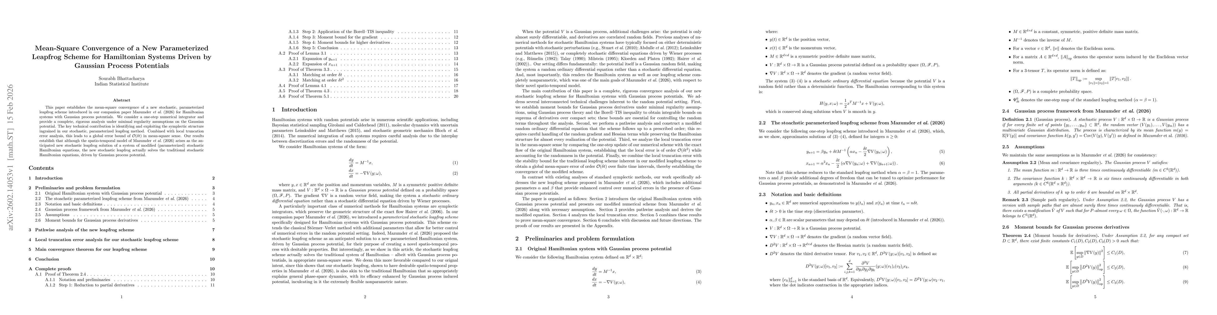 Thumbnail for Mean-Square Convergence of a New Parameterized Leapfrog Scheme for Hamiltonian Systems Driven by Gaussian Process Potentials
