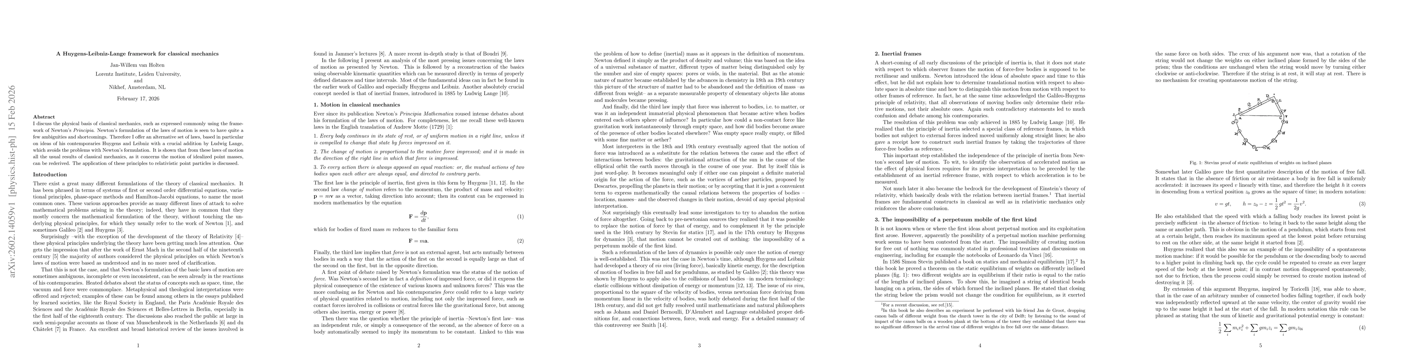 Thumbnail for A Huygens-Leibniz-Lange framework for classical mechanics