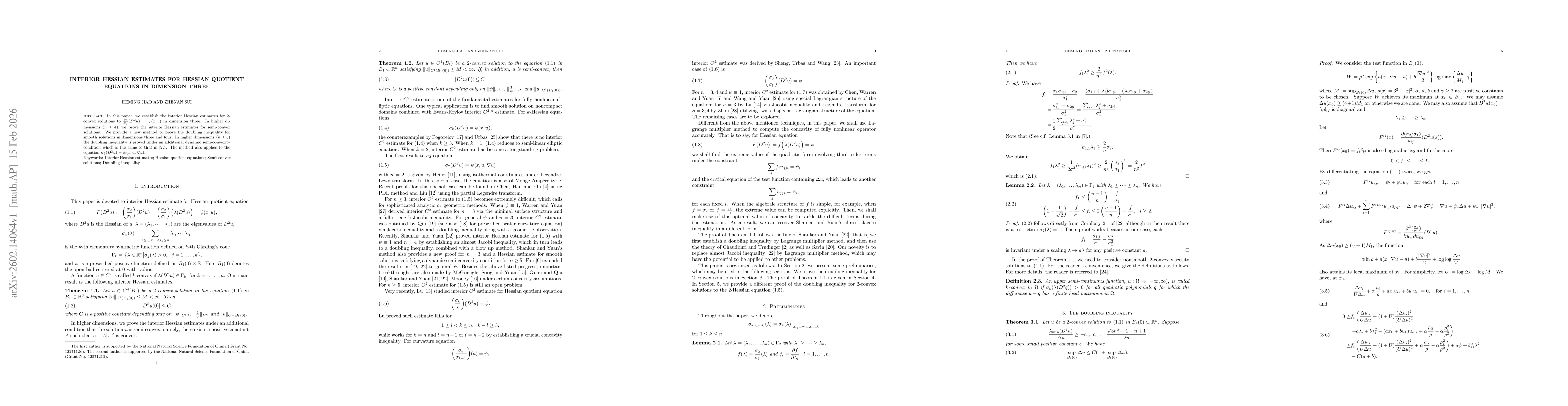 Thumbnail for Interior Hessian estimates for Hessian quotient equations in dimension three