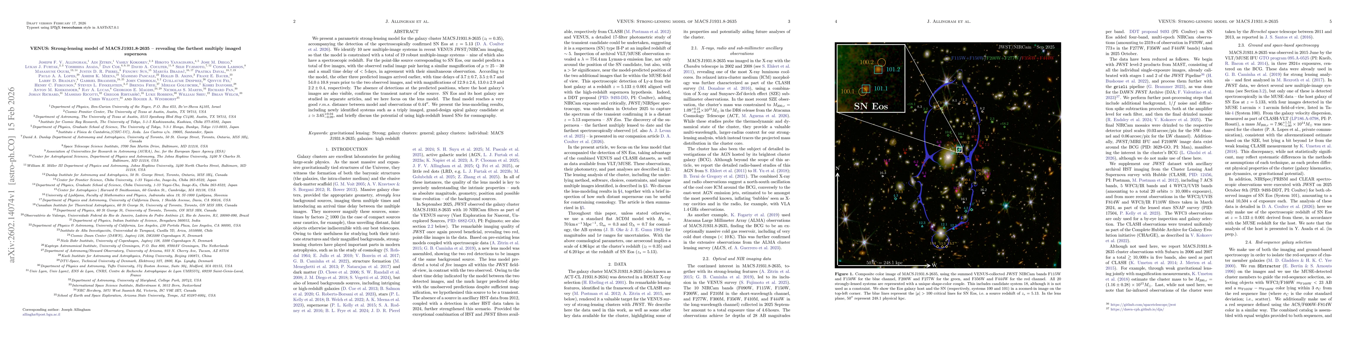Thumbnail for VENUS: Strong-lensing model of MACS J1931.8-2635 -- revealing the farthest multiply imaged supernova
