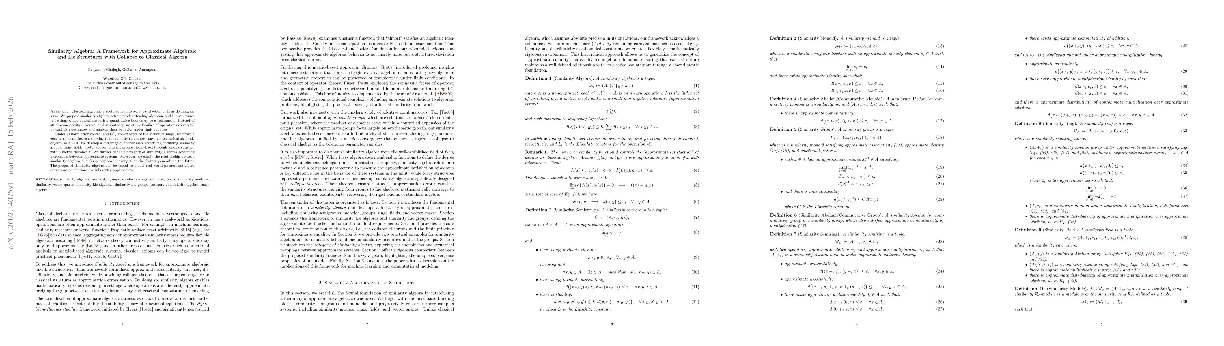 Thumbnail for Similarity Algebra: A Framework for Approximate Algebraic and Lie Structures with Collapse to Classical Algebra