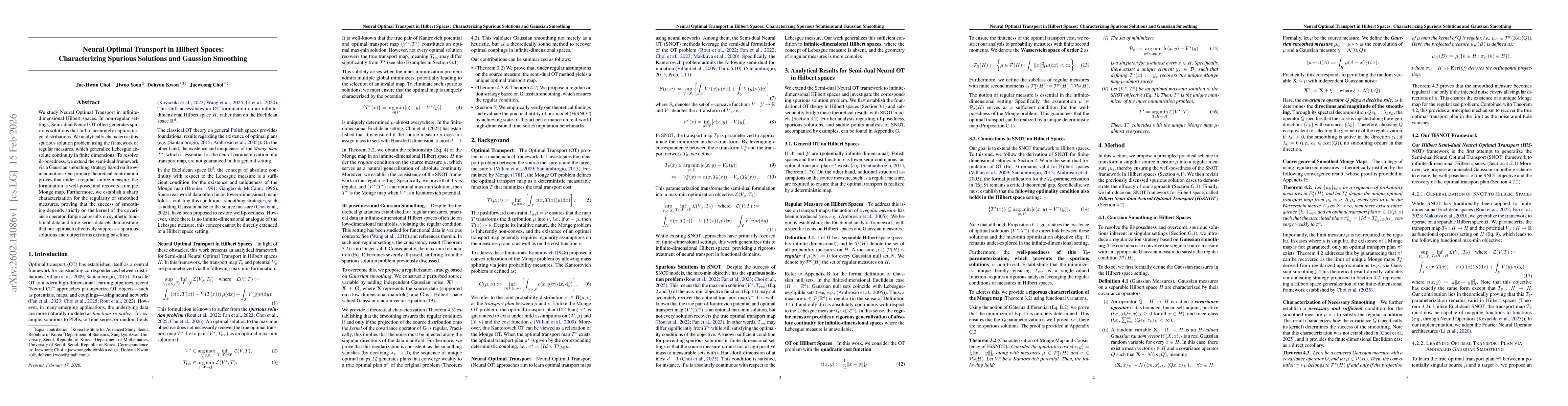 Thumbnail for Neural Optimal Transport in Hilbert Spaces: Characterizing Spurious Solutions and Gaussian Smoothing