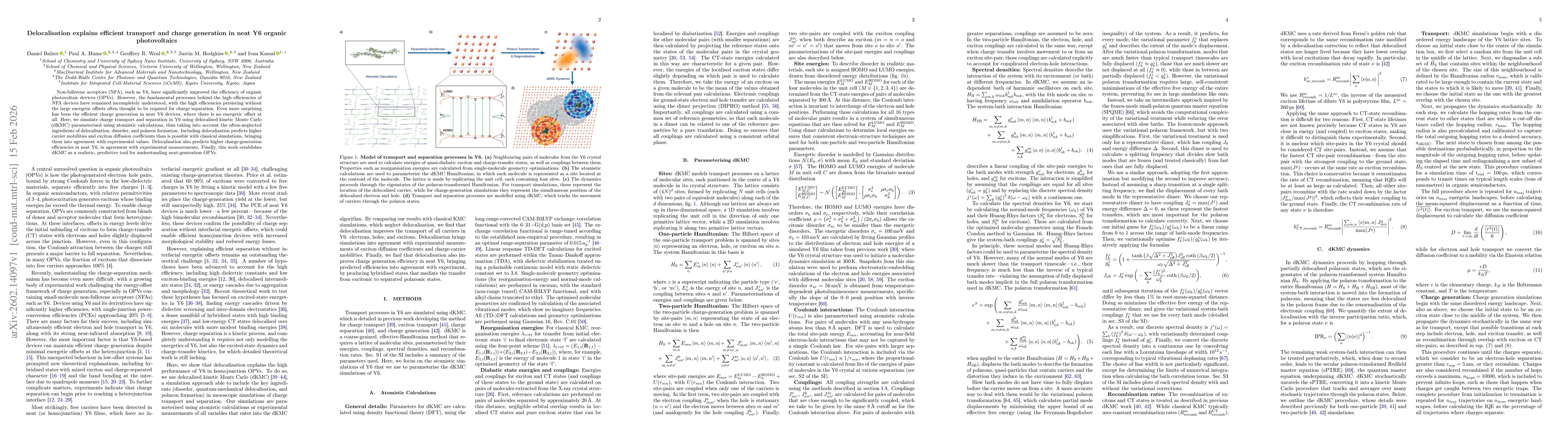 Thumbnail for Delocalisation explains efficient transport and charge generation in neat Y6 organic photovoltaics