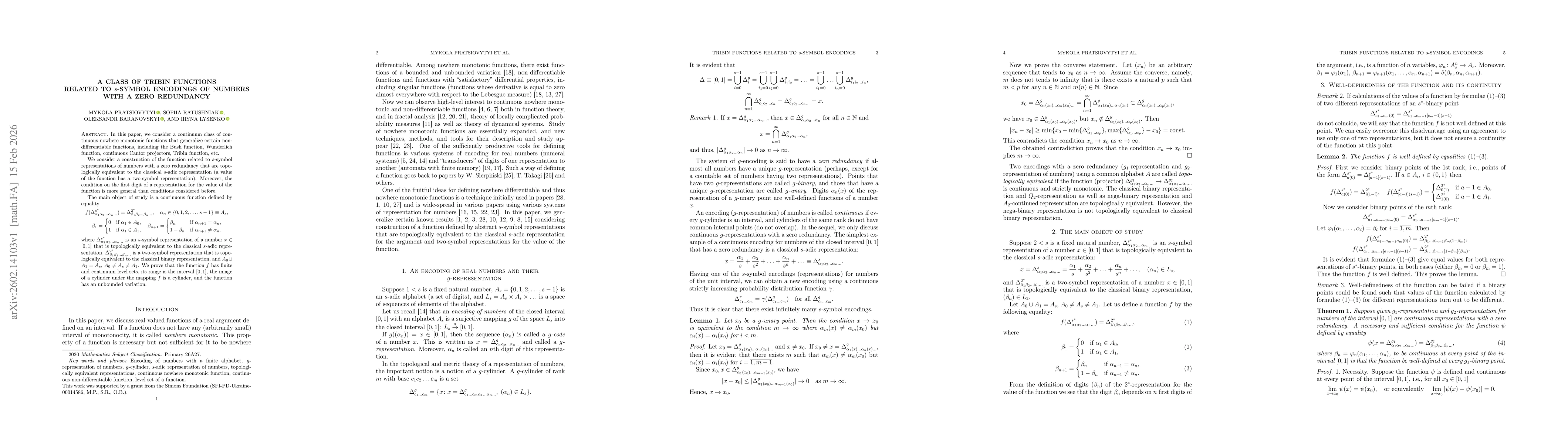 Thumbnail for A class of Tribin functions related to $s$-symbol encodings of numbers with a zero redundancy