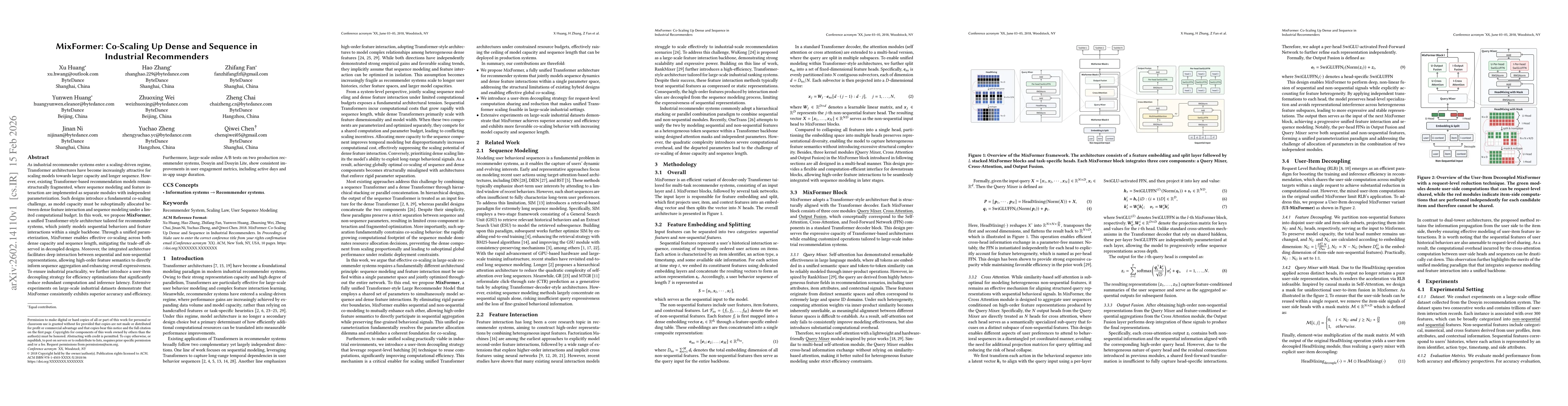 Thumbnail for MixFormer: Co-Scaling Up Dense and Sequence in Industrial Recommenders