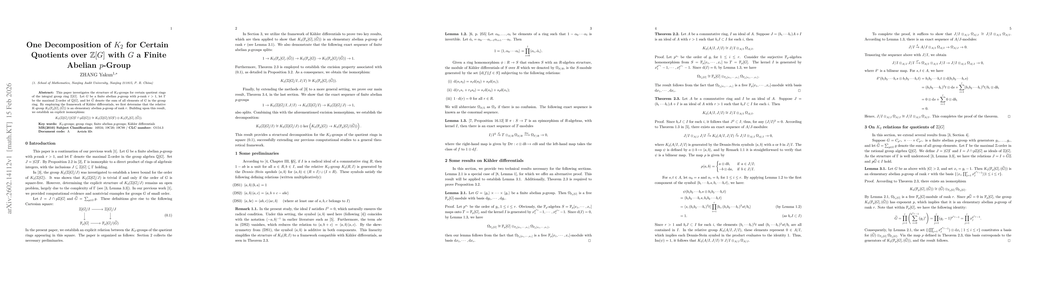 Thumbnail for One Decomposition of $K_2$ for Certain Quotients over $\mathbb{Z}[G]$ with $G$ a Finite Abelian $p$-Group