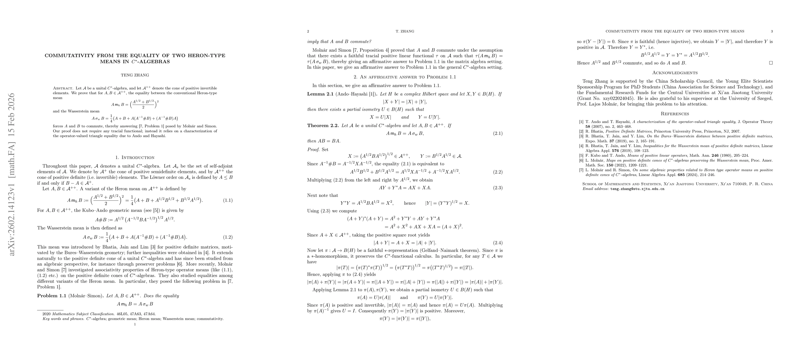 Thumbnail for Commutativity from the Equality of two Heron-type Means in $C^*$-Algebras