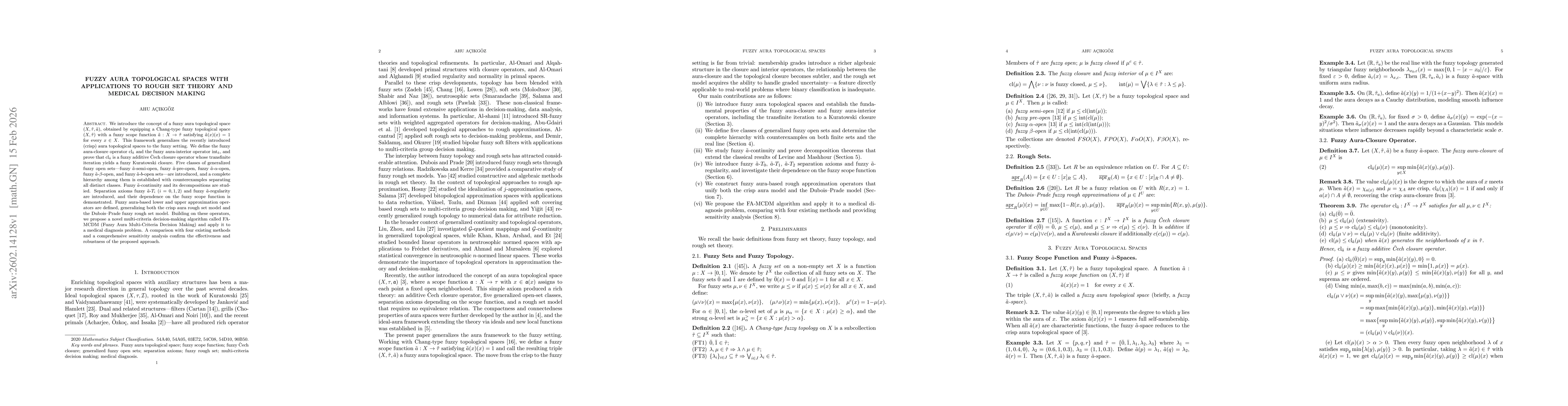 Thumbnail for Fuzzy Aura Topological Spaces with Applications to Rough Set Theory and Medical Decision Making