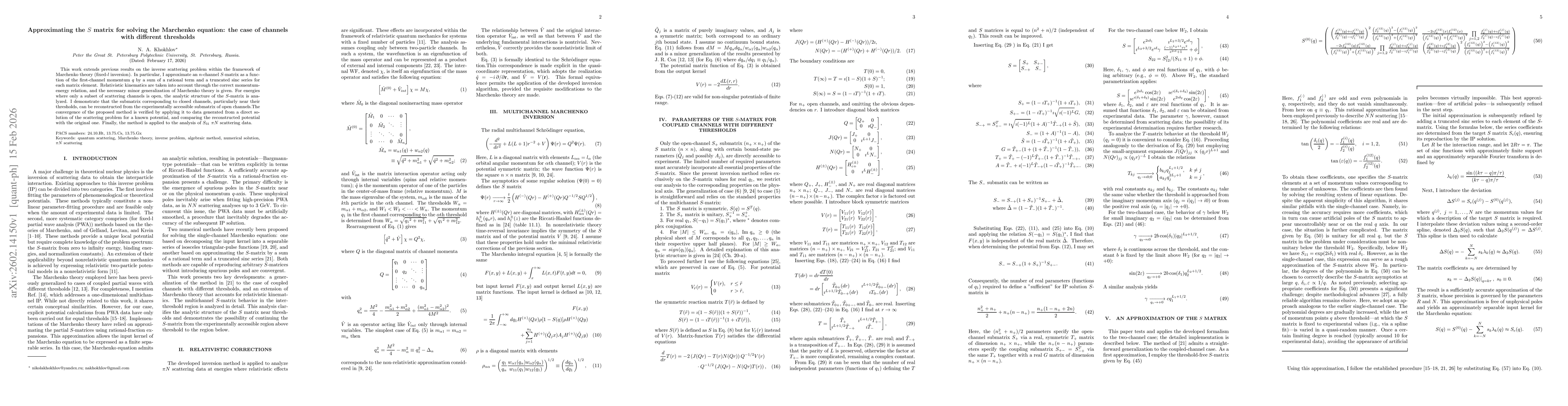 Thumbnail for Approximating the $S$ matrix for solving the Marchenko equation: the case of channels with different thresholds