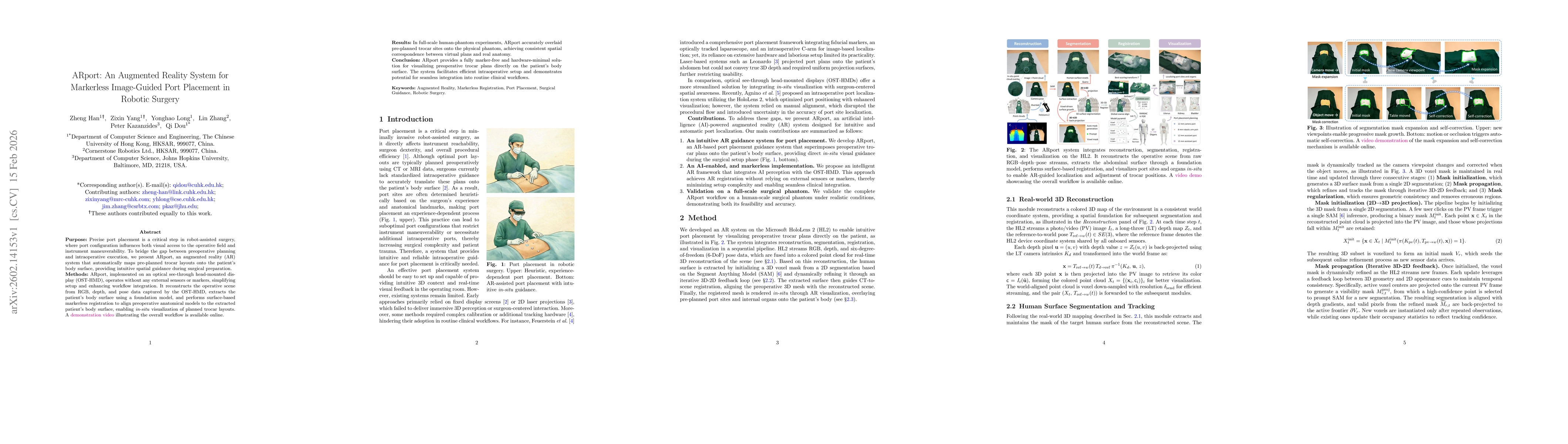 Thumbnail for ARport: An Augmented Reality System for Markerless Image-Guided Port Placement in Robotic Surgery