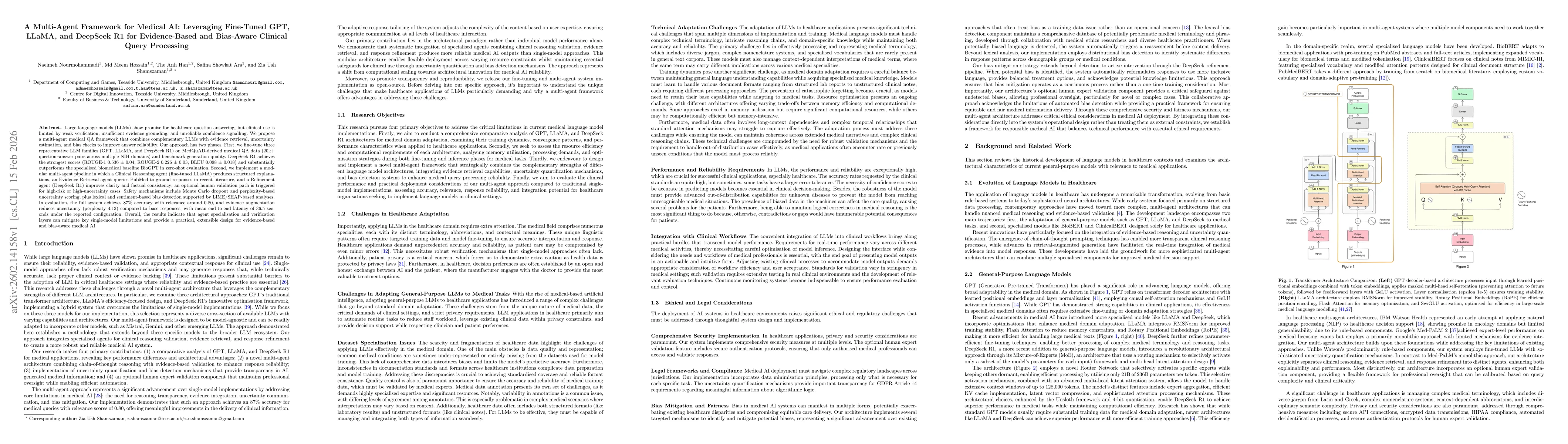 Thumbnail for A Multi-Agent Framework for Medical AI: Leveraging Fine-Tuned GPT, LLaMA, and DeepSeek R1 for Evidence-Based and Bias-Aware Clinical Query Processing