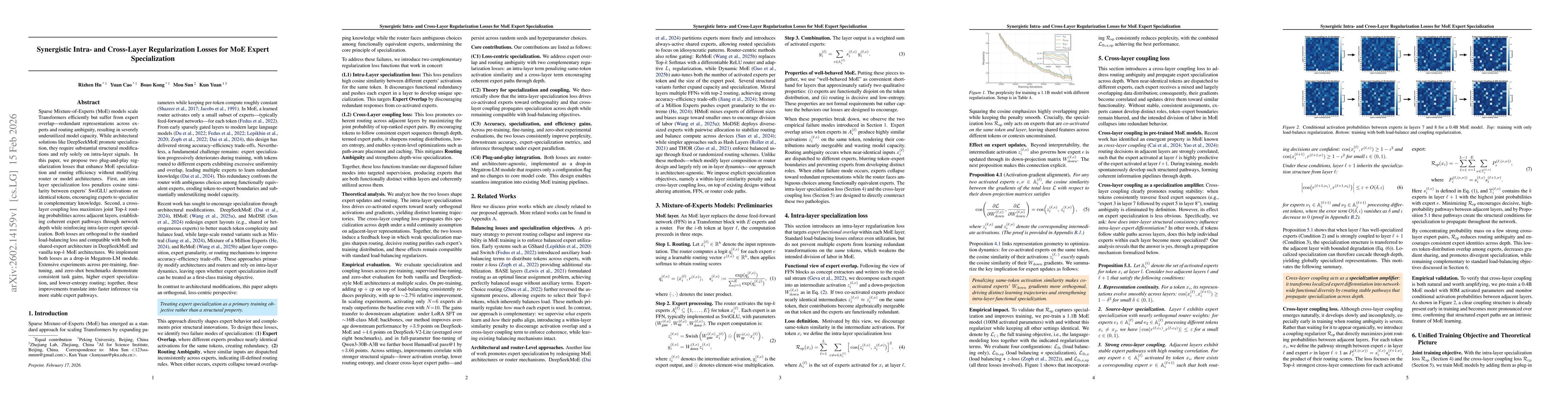 Thumbnail for Synergistic Intra- and Cross-Layer Regularization Losses for MoE Expert Specialization