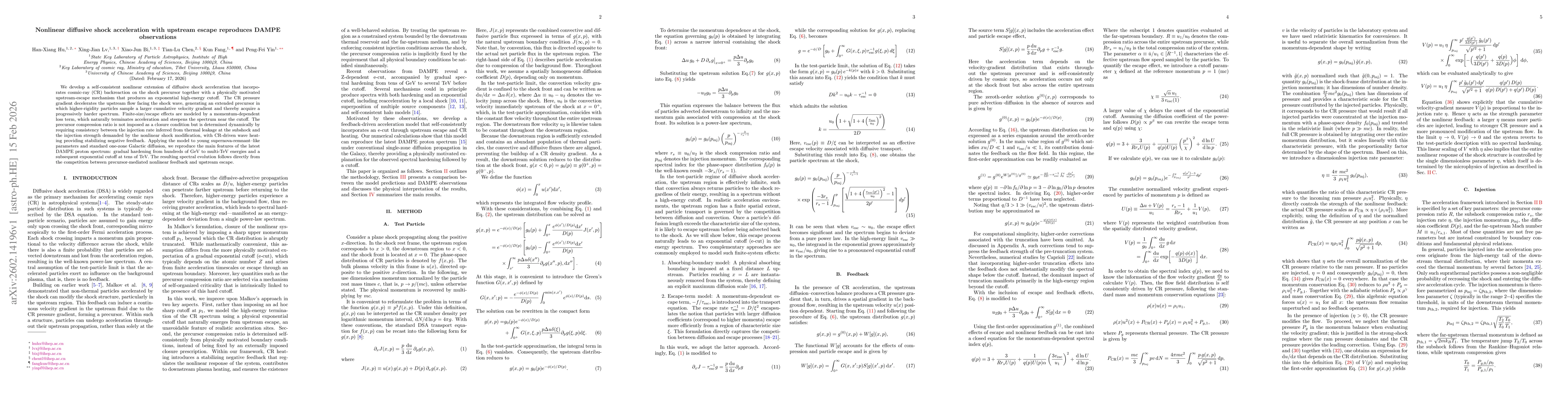 Thumbnail for Nonlinear diffusive shock acceleration with upstream escape reproduces DAMPE observations