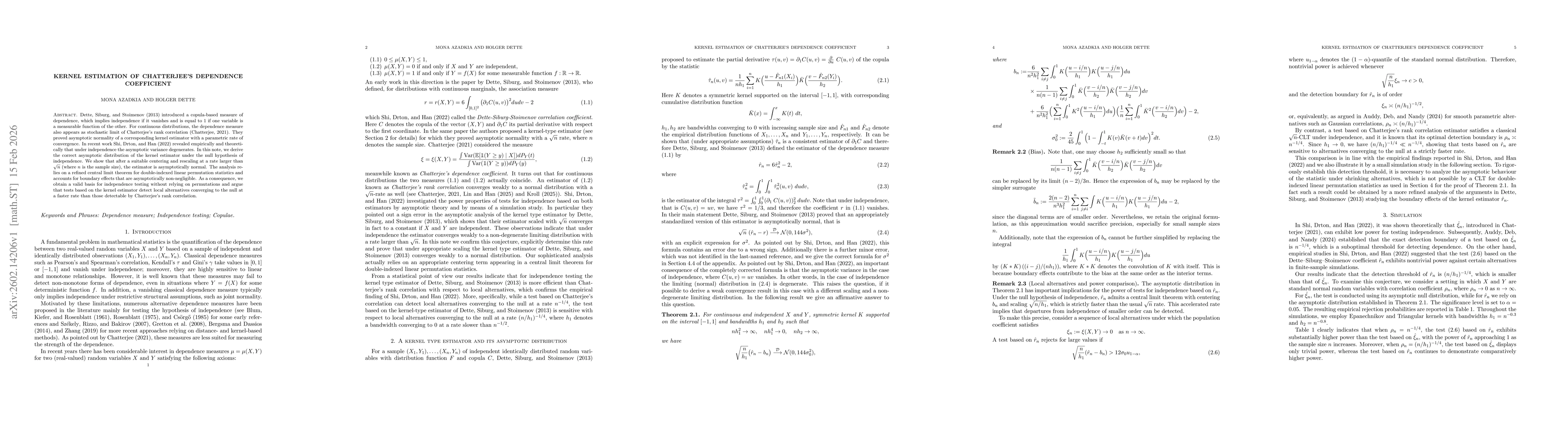 Thumbnail for Kernel Estimation Of Chatterjee's Dependence Coefficient