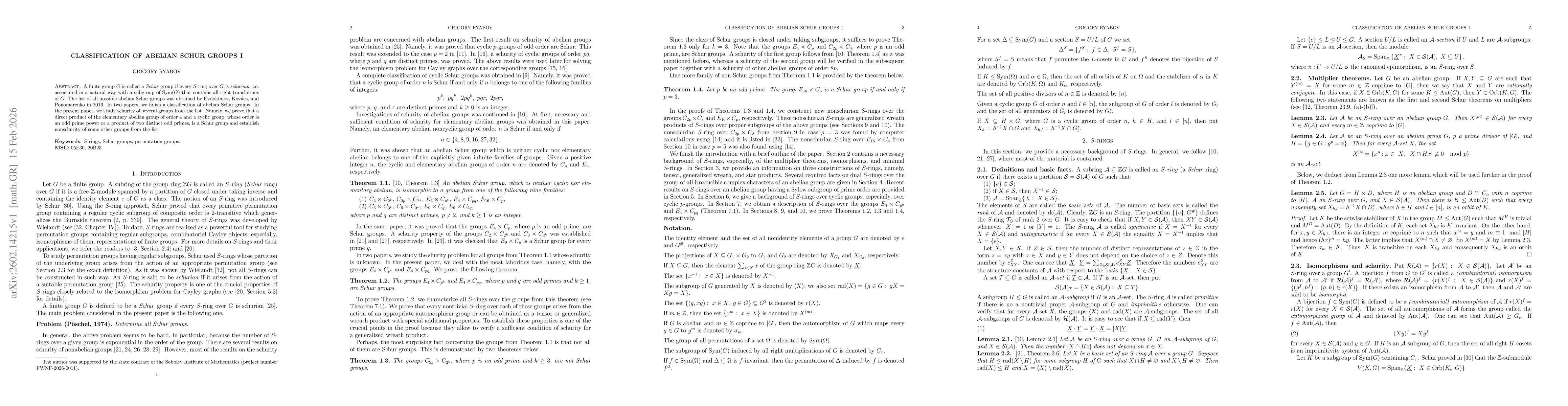 Thumbnail for Classification of abelian Schur groups I