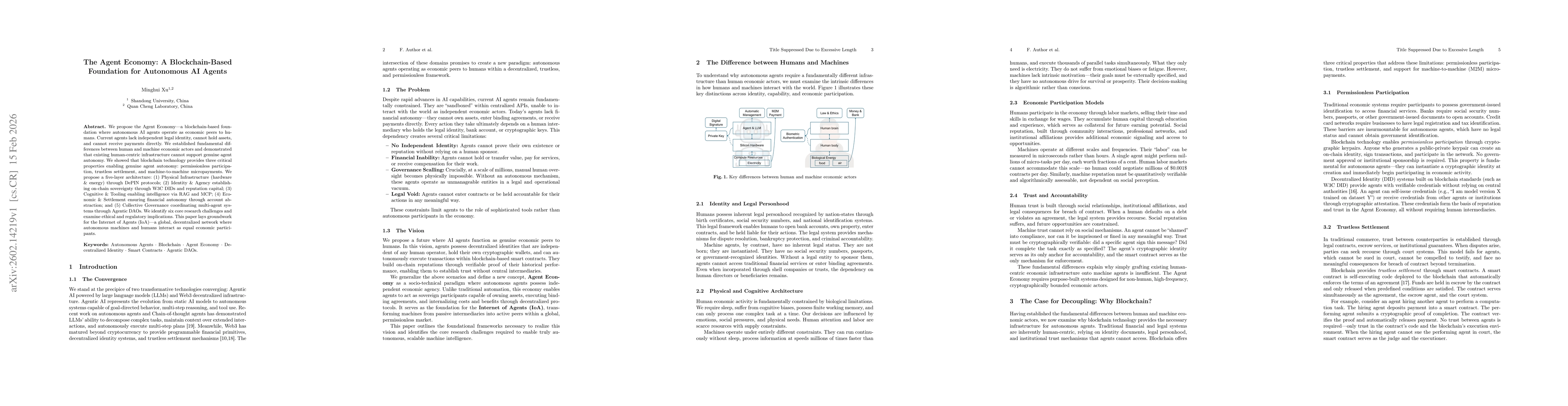 Thumbnail for The Agent Economy: A Blockchain-Based Foundation for Autonomous AI Agents