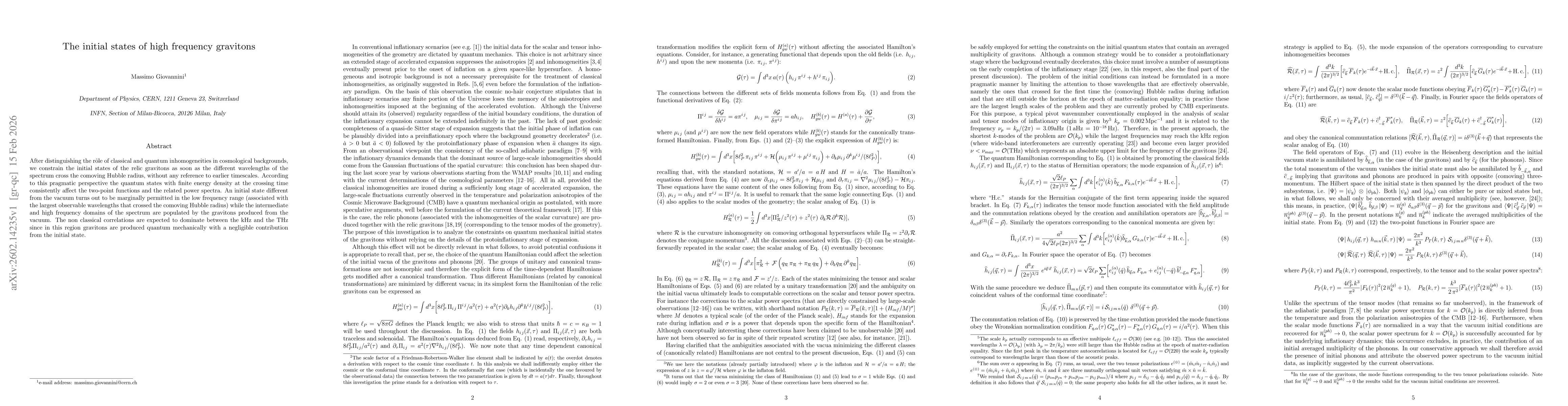 Thumbnail for The initial states of high frequency gravitons