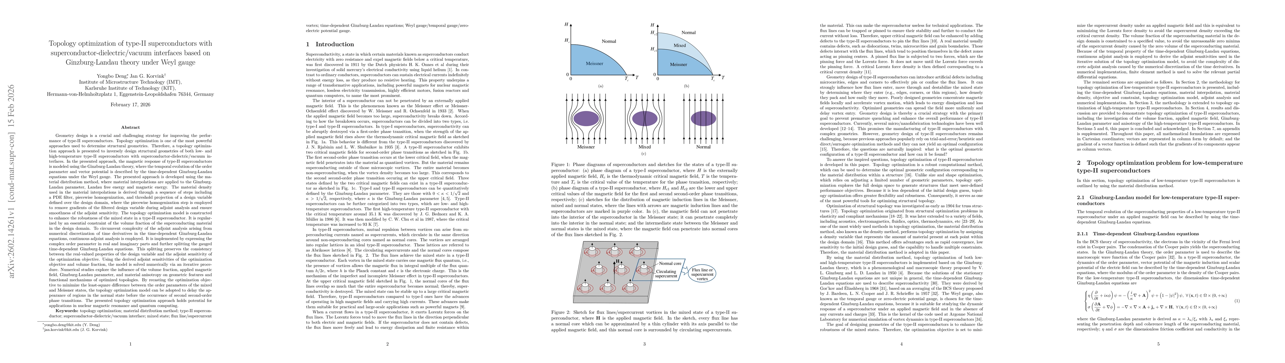 Thumbnail for Topology optimization of type-II superconductors with superconductor-dielectric/vacuum interfaces based on Ginzburg-Landau theory under Weyl gauge